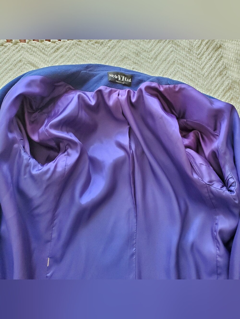 Vintage 80s Colbalt Blue 100% Wool Long Coat, Full Length Overcoat Made In USA - Picture 10 of 15